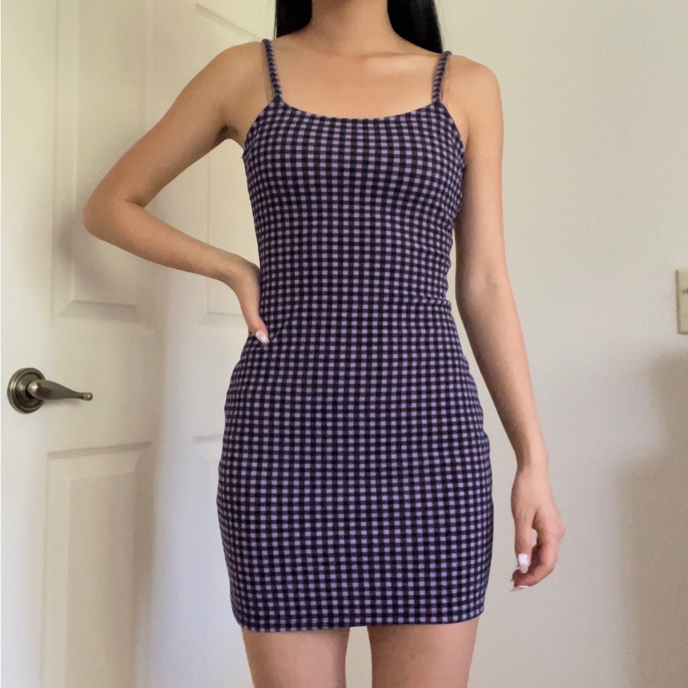 H&M purple plaid/checkered bodycon dress